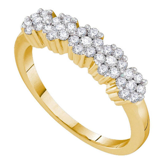 14k Yellow Gold Round Diamond Five Flower Cluster Ring 1/4 Cttw
