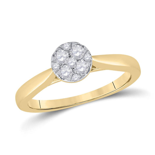 14k Yellow Gold Round Diamond Larissa Cluster Bridal Engagement Ring 1/4 Cttw