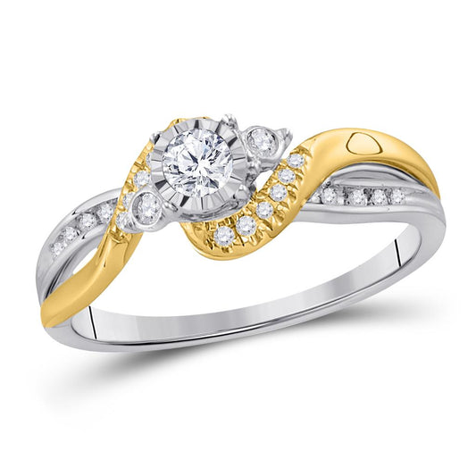 14k Two-tone Gold Round Diamond 3-stone Bridal Engagement Ring 1/4 Cttw