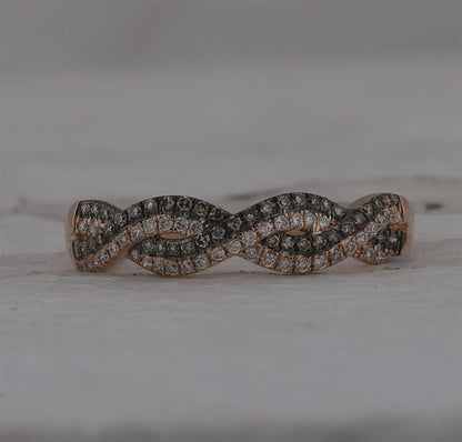 10k Rose Gold Round Brown Diamond Twist Band Ring 1/4 Cttw