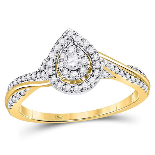 14k Yellow Gold Round Diamond Teardrop Cluster Bridal Engagement Ring 1/4 Cttw