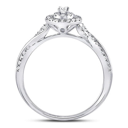 14k White Gold Round Diamond Teardrop Cluster Bridal Engagement Ring 1/4 Cttw