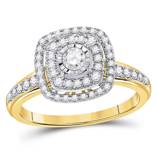 14k Yellow Gold Round Diamond Square Bridal Engagement Ring 1/2 Cttw
