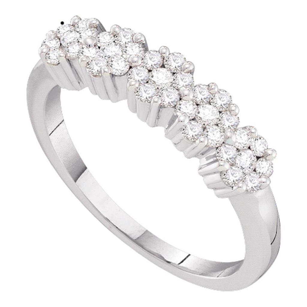 14k White Gold Round Diamond Flower Cluster Band Ring 1/2 Cttw