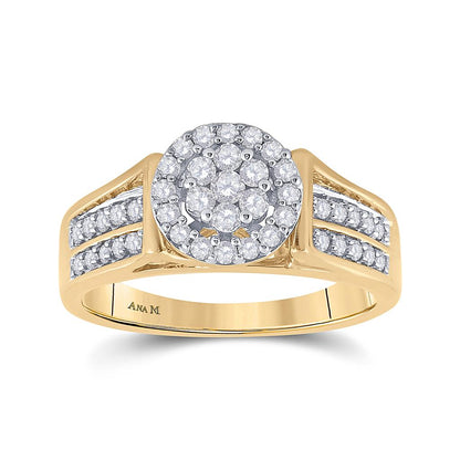 14k Yellow Gold Round Diamond Flower Cluster Ring 1/2 Cttw