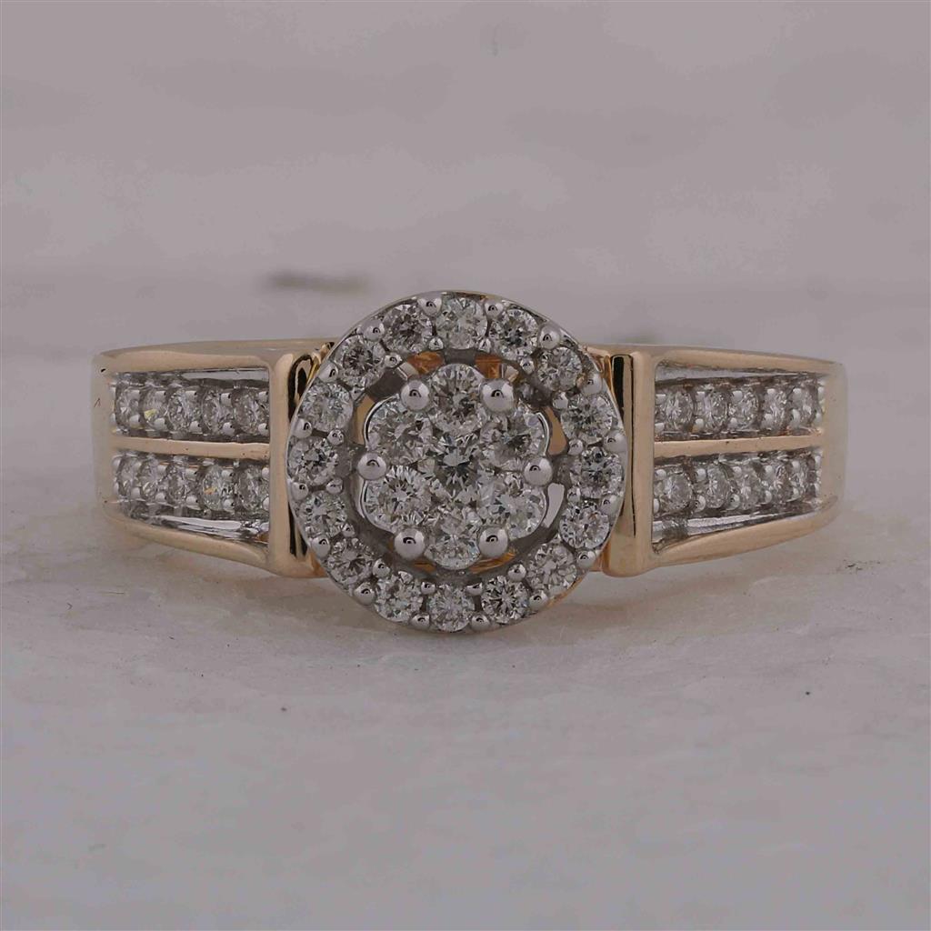 14k Yellow Gold Round Diamond Flower Cluster Ring 1/2 Cttw