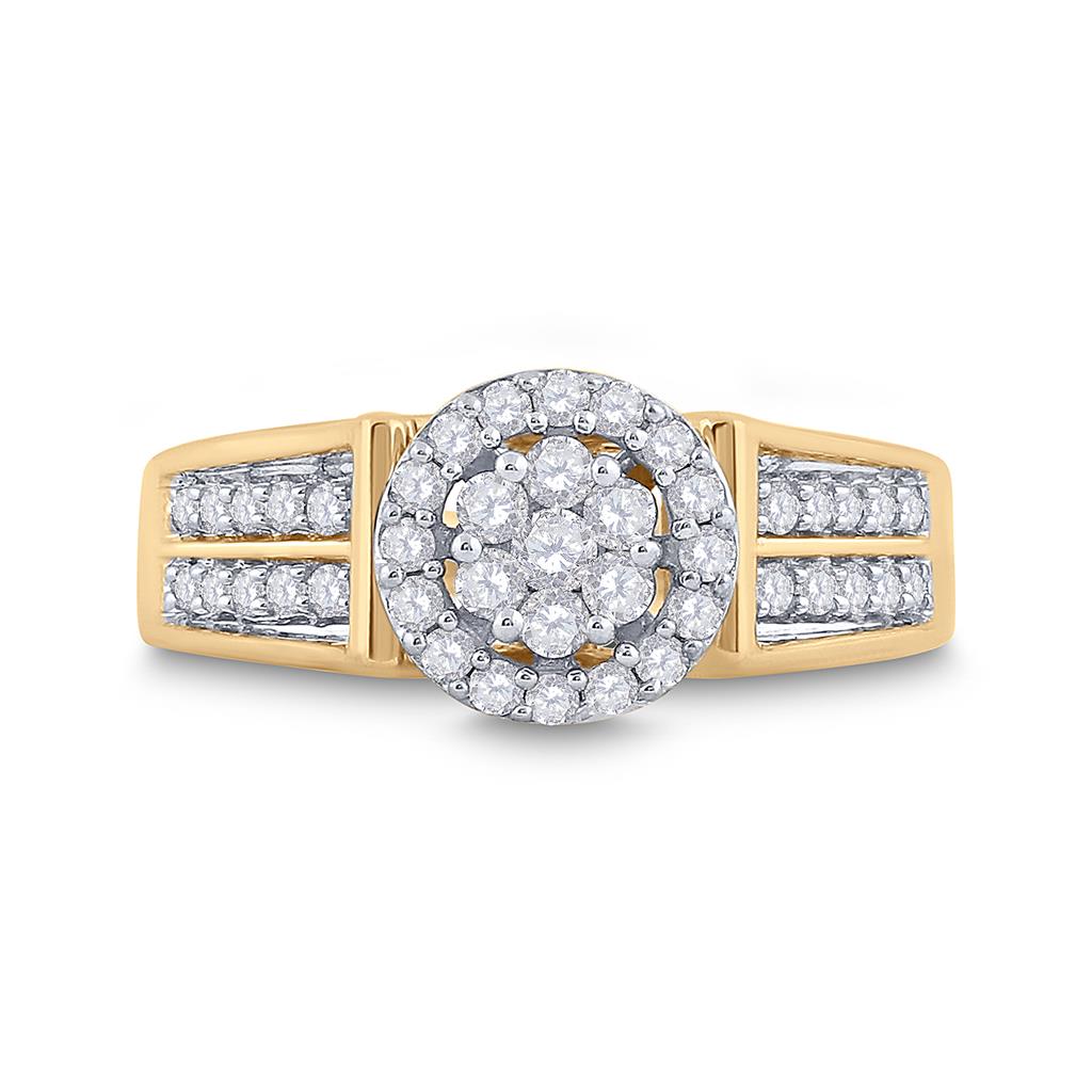 14k Yellow Gold Round Diamond Flower Cluster Ring 1/2 Cttw