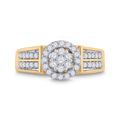14k Yellow Gold Round Diamond Flower Cluster Ring 1/2 Cttw