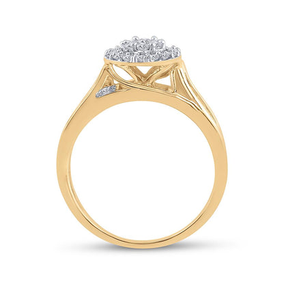 14k Yellow Gold Round Diamond Flower Cluster Ring 1/2 Cttw