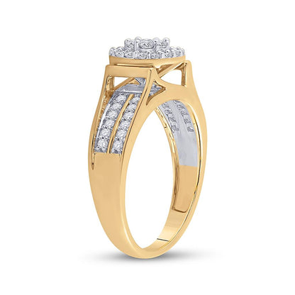 14k Yellow Gold Round Diamond Flower Cluster Ring 1/2 Cttw