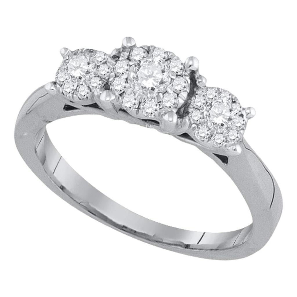14k White Gold Round Diamond 3-stone Bridal Engagement Ring 1/2 Cttw