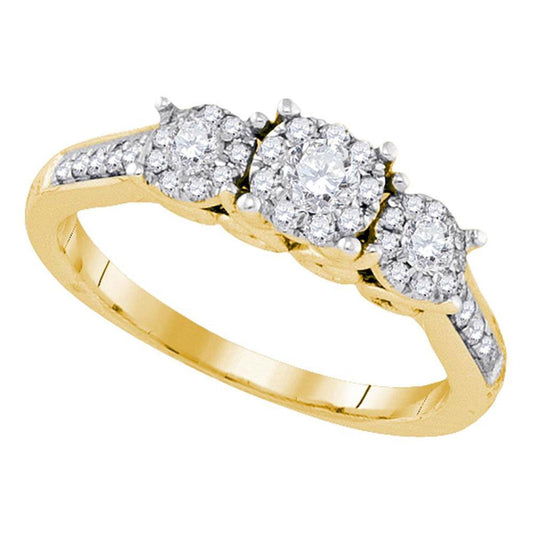 14k Yellow Gold Round Diamond 3-stone Bridal Engagement Ring 1/2 Cttw