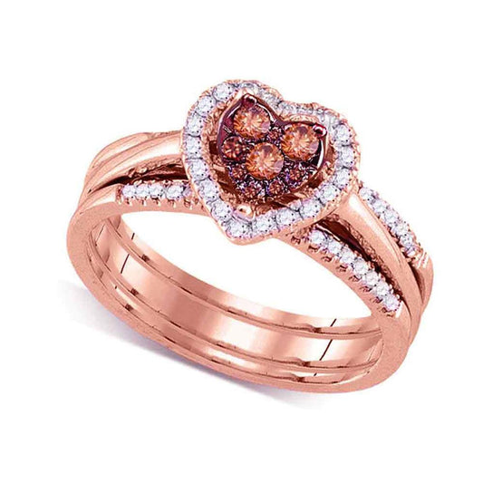 14k Rose Gold Round Brown Diamond Bridal Wedding Ring Set 1/2 Cttw