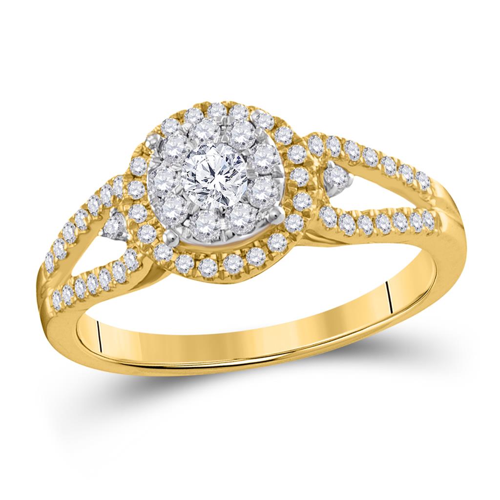 14k Yellow Gold Round Diamond Halo Solitaire Ring 1/2 Cttw
