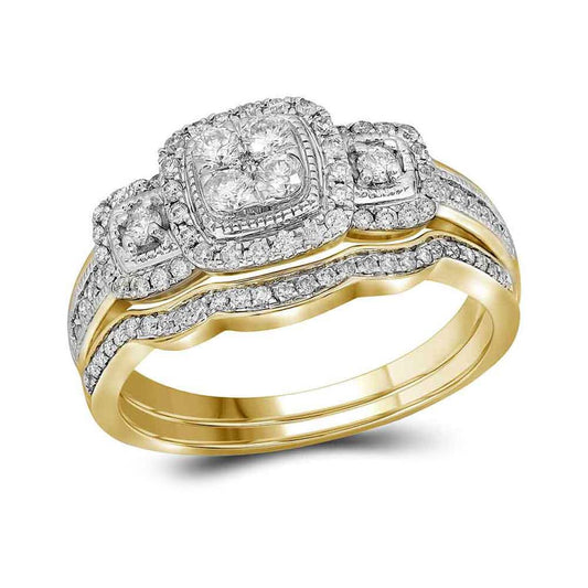 14k Yellow Gold Round Diamond Bridal Wedding Ring Set 1/2 Cttw