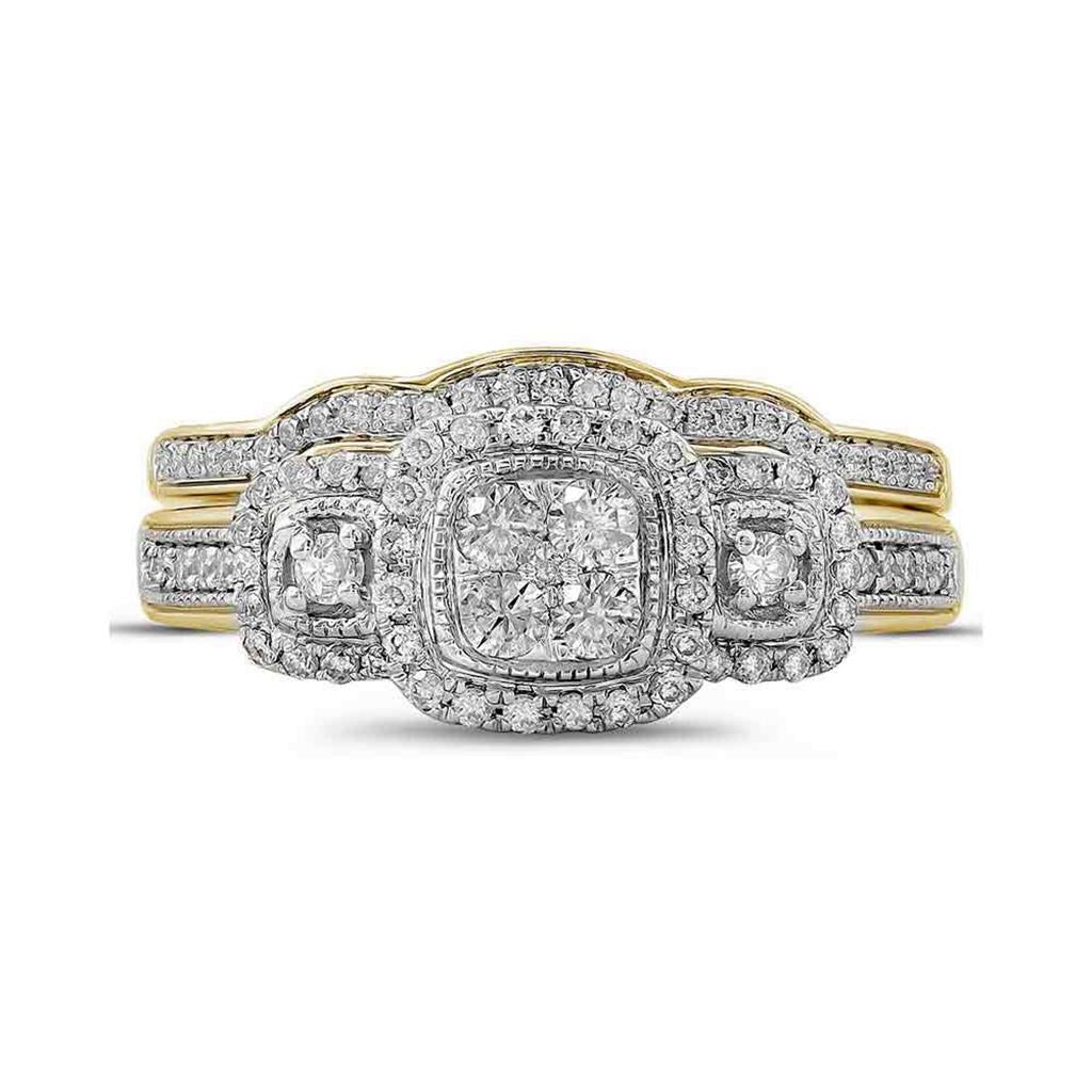 14k Yellow Gold Round Diamond Bridal Wedding Ring Set 1/2 Cttw