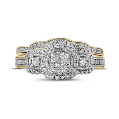 14k Yellow Gold Round Diamond Bridal Wedding Ring Set 1/2 Cttw