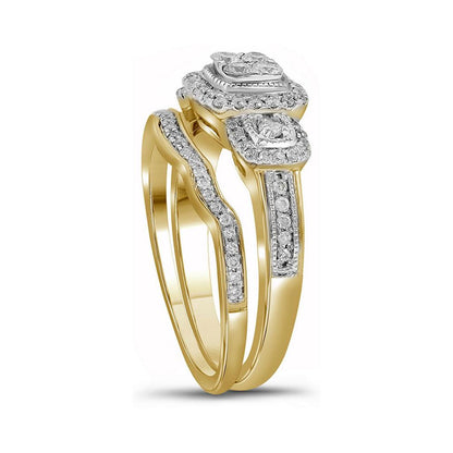 14k Yellow Gold Round Diamond Bridal Wedding Ring Set 1/2 Cttw