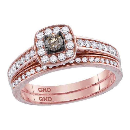 14k Rose Gold Brown Diamond Bridal Wedding Ring Set 1/2 Cttw