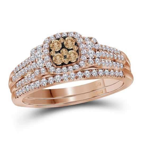 14k Rose Gold Round Brown Diamond Bridal Wedding Ring Set 1/2 Cttw