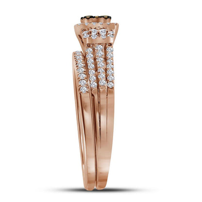 14k Rose Gold Round Brown Diamond Bridal Wedding Ring Set 1/2 Cttw