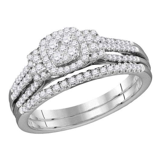 10k Yellow Gold Round Diamond Cluster Bridal Wedding Ring Set 1/2 Cttw