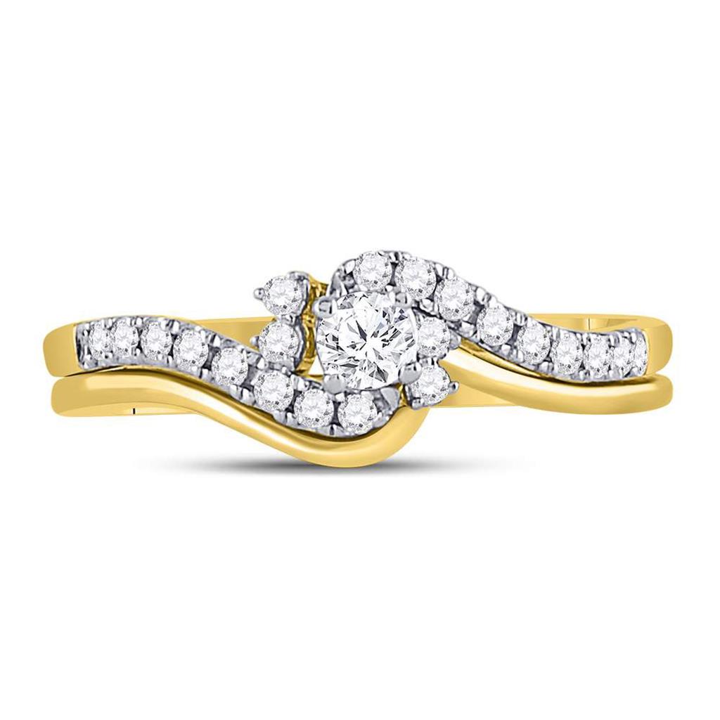 10k Yellow Gold Round Diamond Contoured Bridal Wedding Ring Set 1/3 Cttw