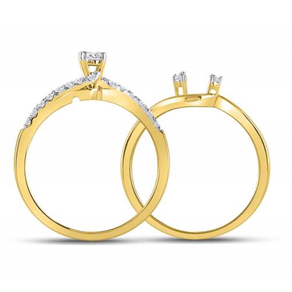 10k Yellow Gold Round Diamond Contoured Bridal Wedding Ring Set 1/3 Cttw