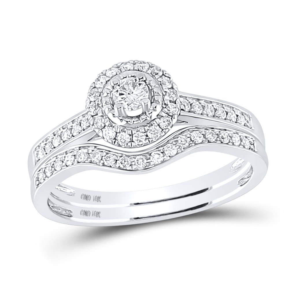 10k Rose Gold Round Diamond Halo Bridal Wedding Ring Set 1/3 Cttw