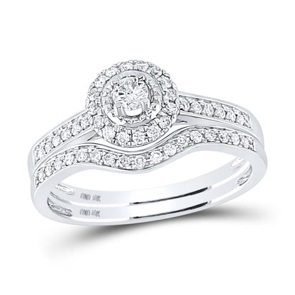10k Rose Gold Round Diamond Halo Bridal Wedding Ring Set 1/3 Cttw