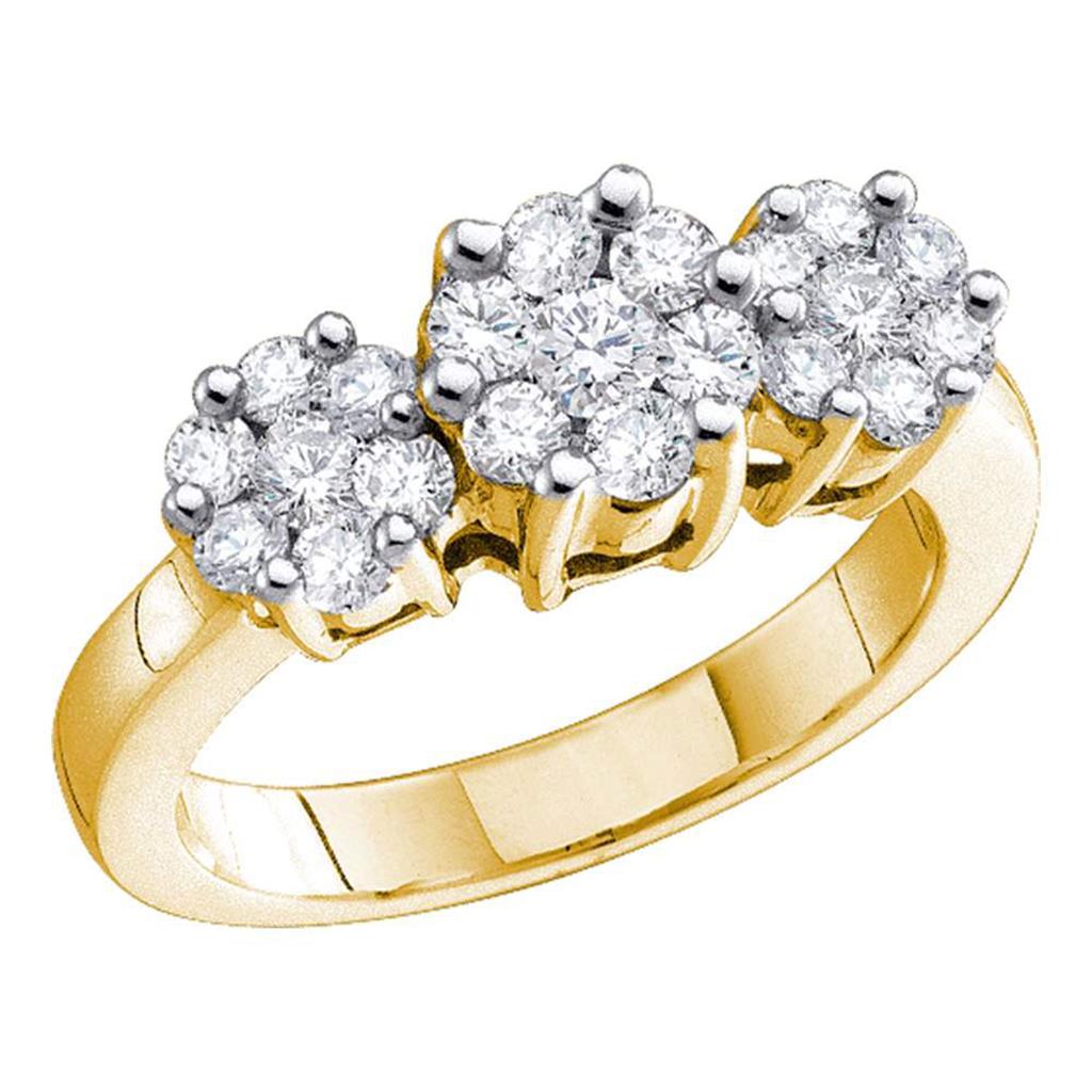14k Yellow Gold Round Diamond Triple Flower Cluster Ring 1/3 Cttw