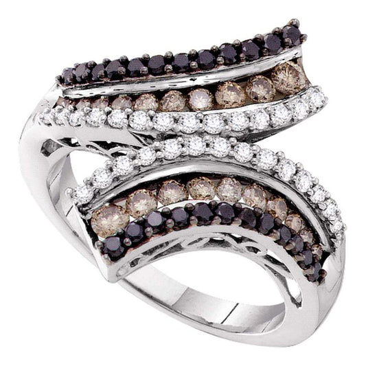 14k White Gold Round Black Diamond Bypass Fashion Ring 1 Cttw