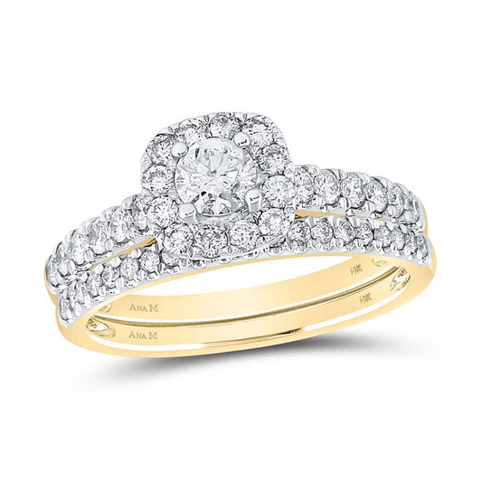 14k Yellow Gold Round Diamond Halo Bridal Wedding Ring Set 1 Cttw (Certified)