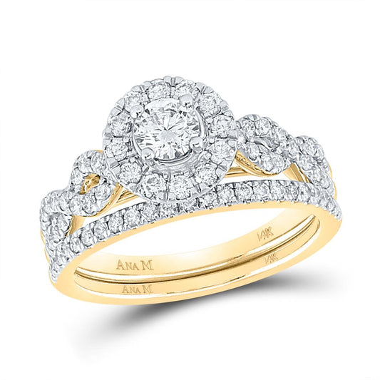 14k Yellow Gold Round Diamond Twist Bridal Wedding Ring Set 1 Cttw (Certified)