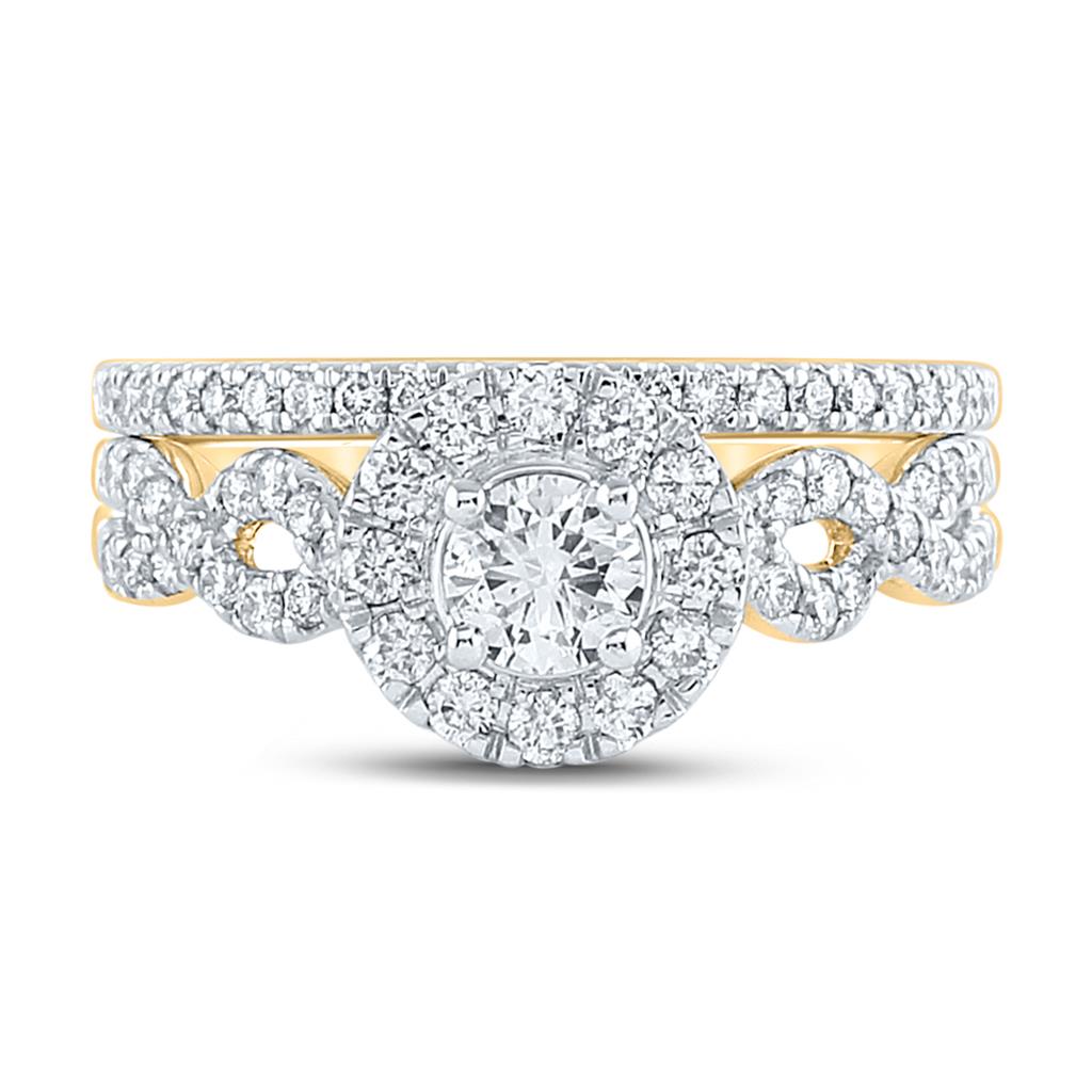 14k Yellow Gold Round Diamond Twist Bridal Wedding Ring Set 1 Cttw (Certified)
