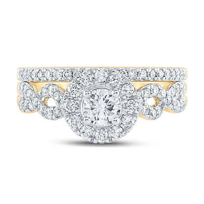 14k Yellow Gold Round Diamond Twist Bridal Wedding Ring Set 1 Cttw (Certified)
