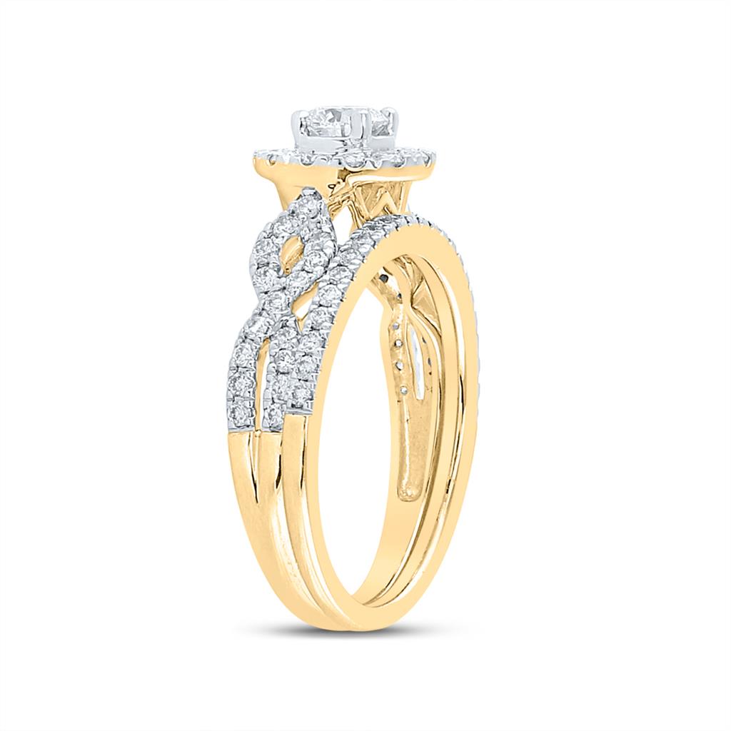 14k Yellow Gold Round Diamond Twist Bridal Wedding Ring Set 1 Cttw (Certified)