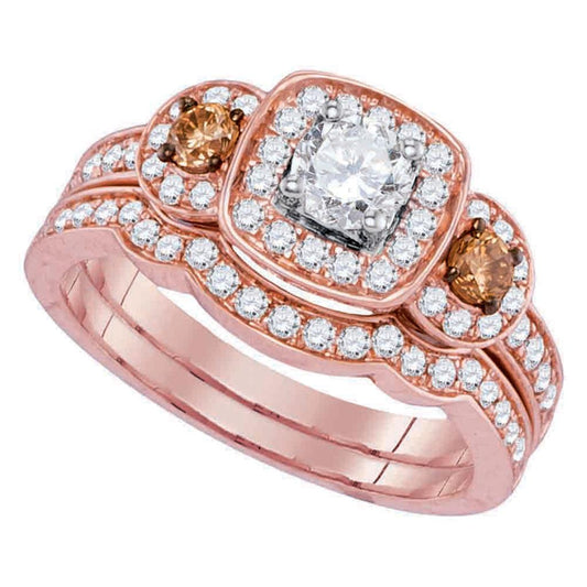 14k Rose Gold Round Diamond Bridal Wedding Ring Set 1 Cttw (Certified)