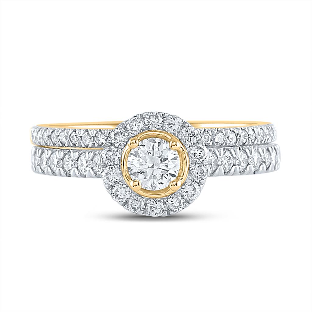 14k Yellow Gold Round Diamond Bridal Wedding Ring Set 1 Cttw (Certified)