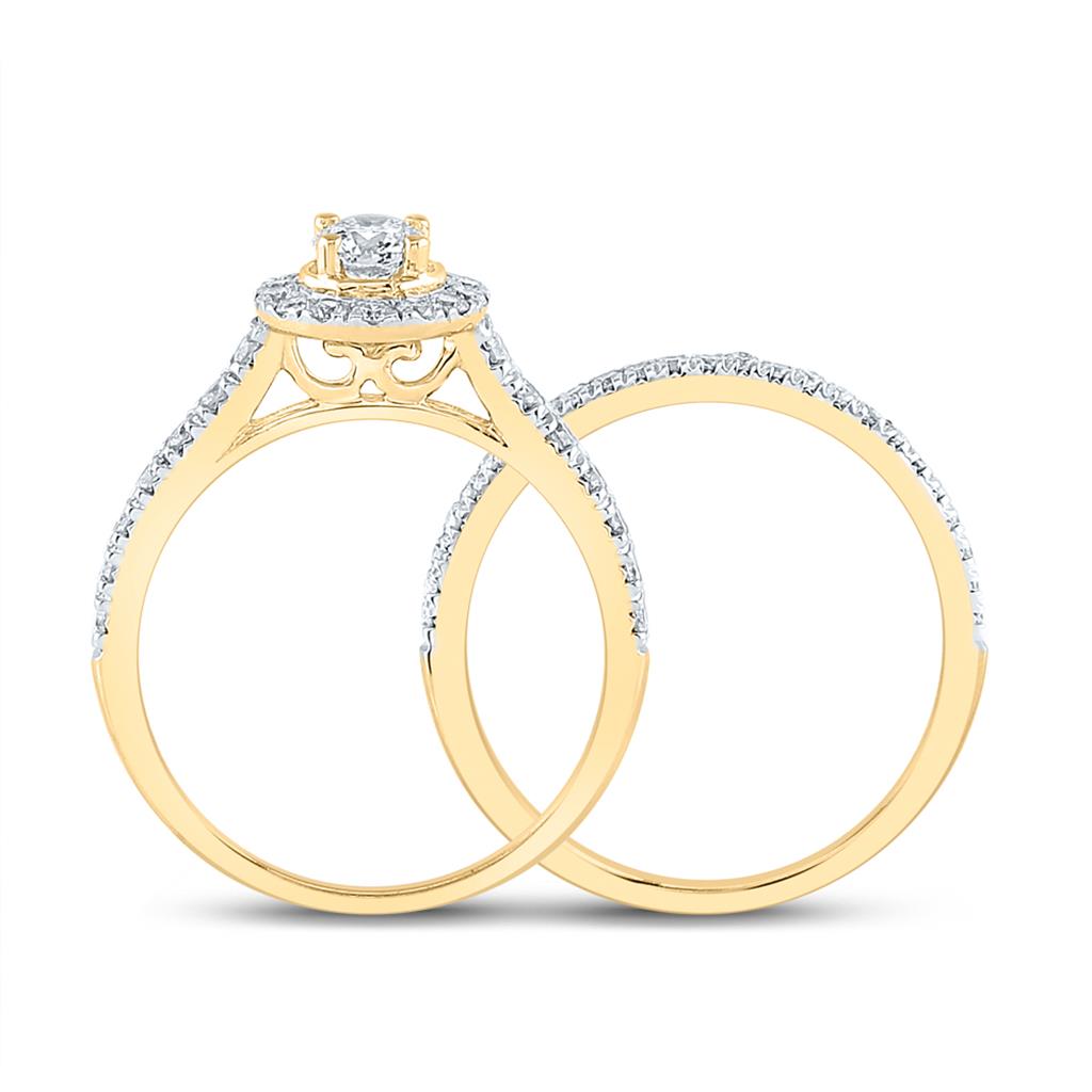 14k Yellow Gold Round Diamond Bridal Wedding Ring Set 1 Cttw (Certified)