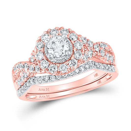 14k Rose Gold Round Diamond Bridal Wedding Ring Set 1 Ctw (Certified)
