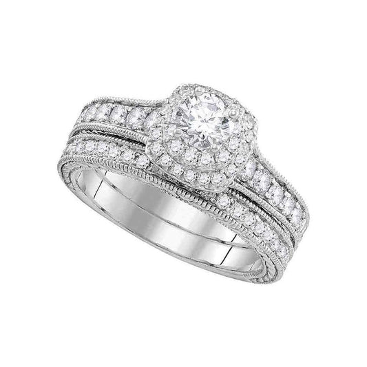 14k White Gold Round Diamond Milgrain Bridal Wedding Ring Set 1 Cttw (Certified)