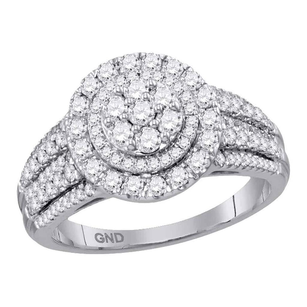 14k White Gold Round Diamond Cluster Bridal Engagement Ring 1 Cttw