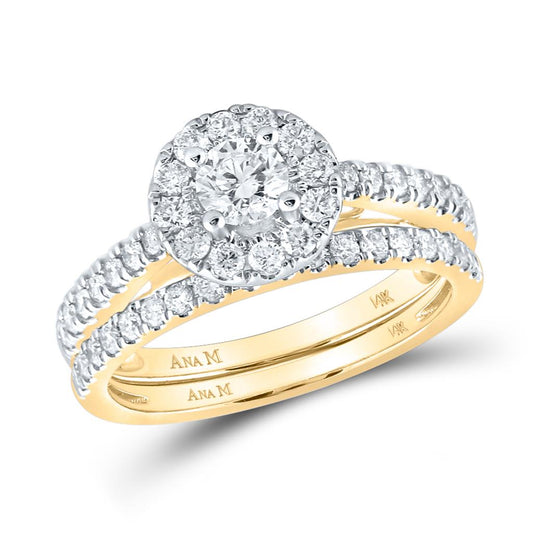14k Yellow Gold Round Diamond Bridal Wedding Ring Set 1 Ctw (Certified)