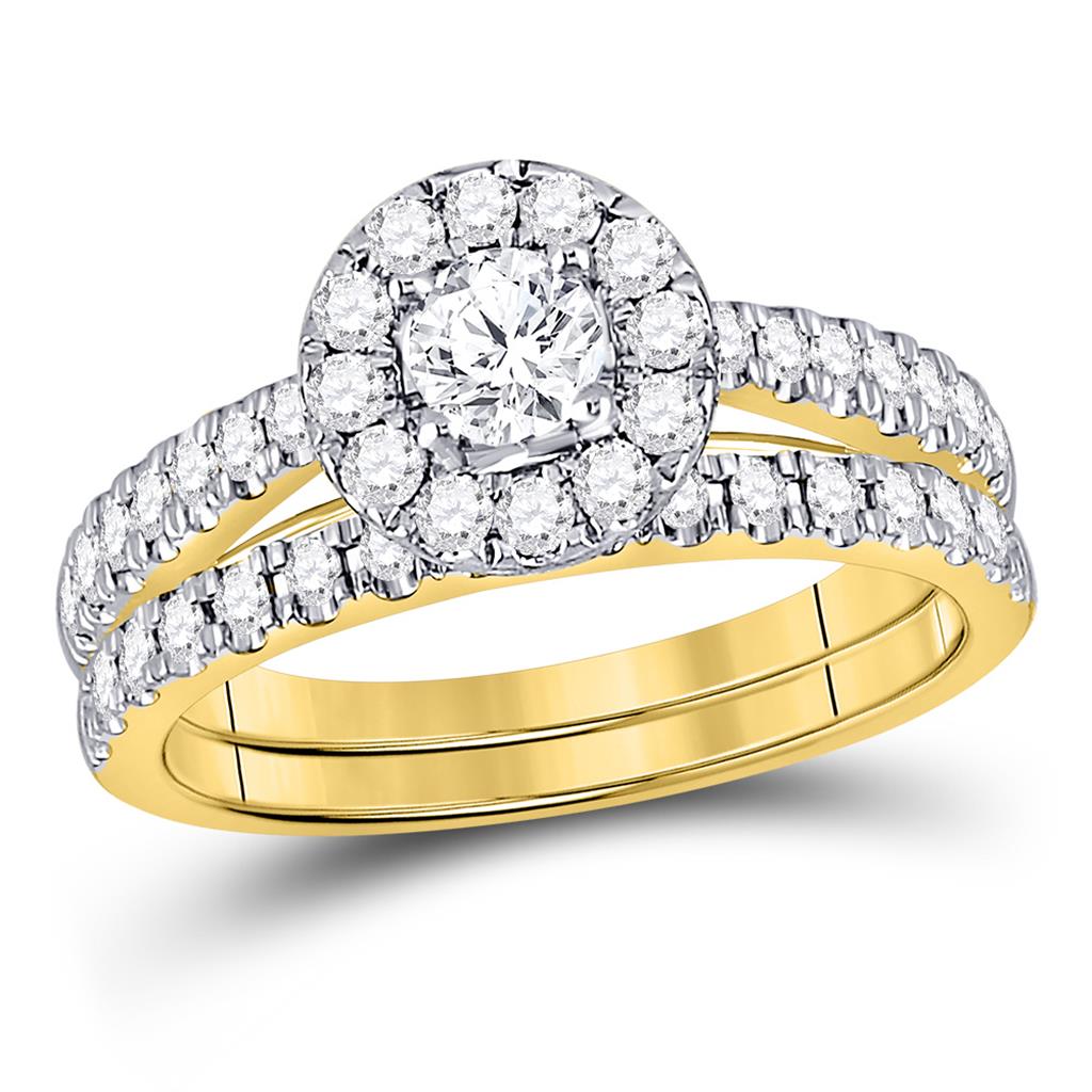 14k Yellow Gold Round Diamond Bridal Wedding Ring Set 1 Ctw (Certified)