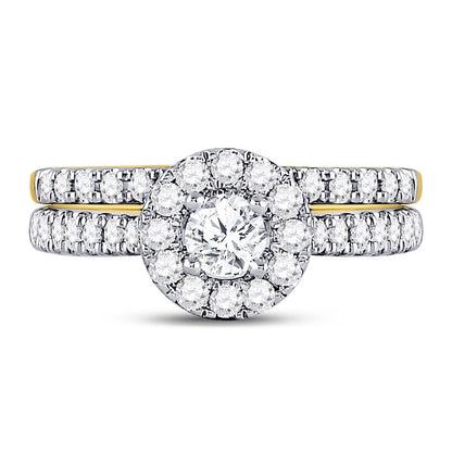 14k Yellow Gold Round Diamond Bridal Wedding Ring Set 1 Ctw (Certified)