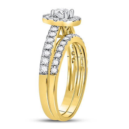 14k Yellow Gold Round Diamond Bridal Wedding Ring Set 1 Ctw (Certified)