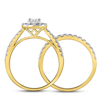 14k Yellow Gold Round Diamond Bridal Wedding Ring Set 1 Ctw (Certified)