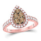 14k Rose Gold Round Brown Diamond Teardrop Cluster Ring 1 Cttw