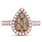 10k Rose Gold Round Brown Diamond Teardrop Cluster Ring 1 Cttw